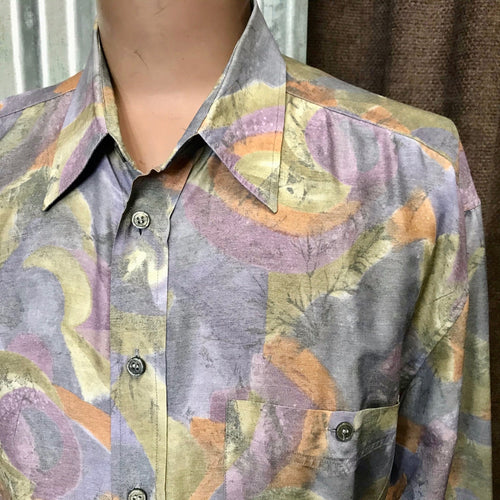 1990's Vintage Abstract Design Purple L/S Shirt Sz XXL - OOAK - Phoenix Menswear