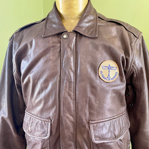 1990's Vintage Aviator Bomber Leather Jacket Soft Brown Boeing Sz L - OOAK - Phoenix Menswear