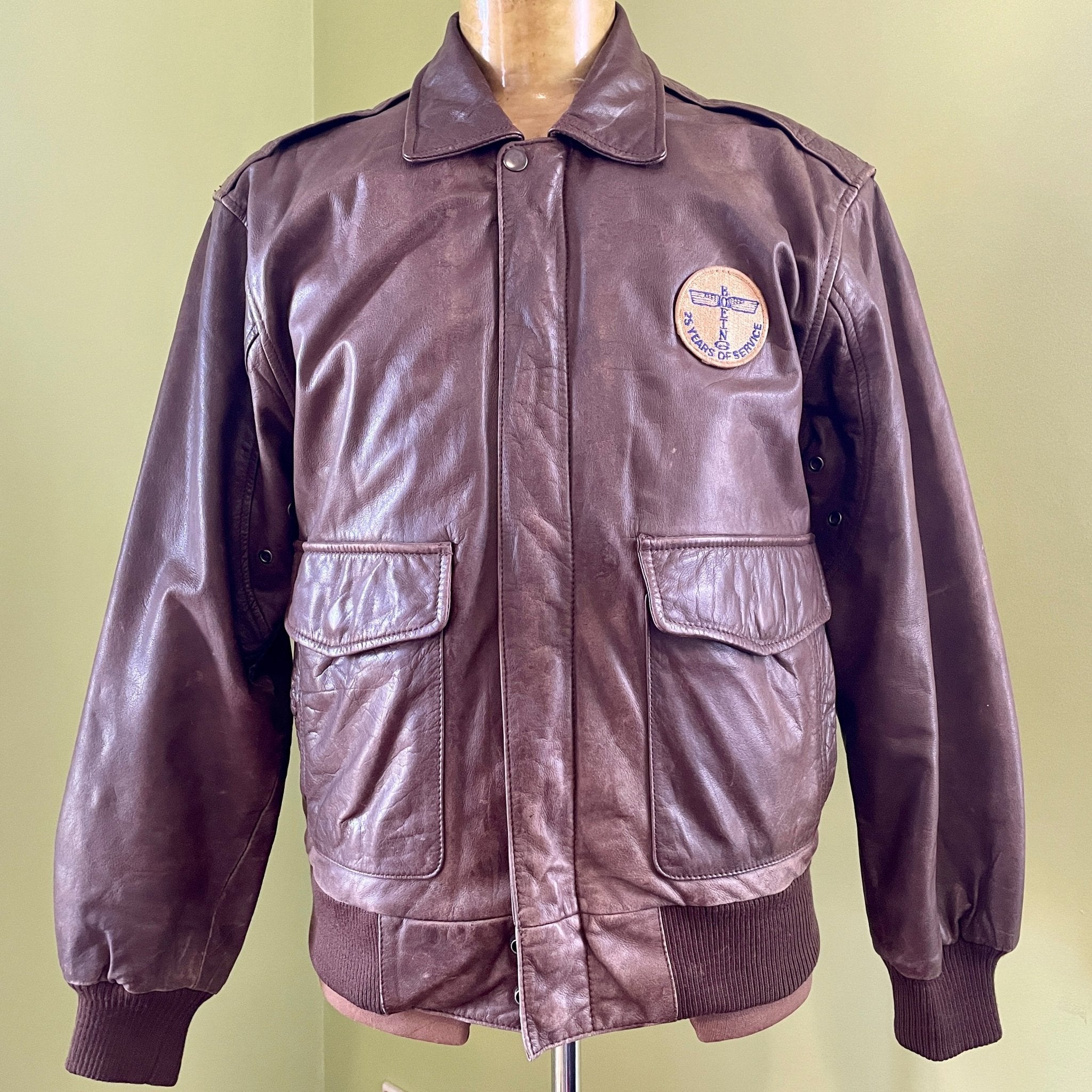 1990 s Vintage Aviator Bomber Leather Jacket Soft Brown Boeing Sz