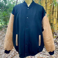 Load image into Gallery viewer, 1990&#39;s Vintage Baseball Varsity Jacket Wool Leather Black Beige Sz XXL - OOAK - Phoenix Menswear