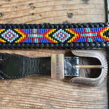 Load image into Gallery viewer, 1990&#39;s Vintage Beaded Aztec Black Leather Sz S - OOAK - Phoenix Menswear