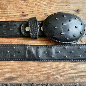 1990's Vintage Black Leather Faux Ostrich Belt Sz M - OOAK - Phoenix Menswear