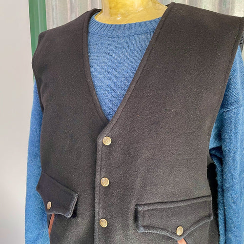 1990's Vintage Black Wool Blend Western Schaefer Vest Sz XL - OOAK - Phoenix Menswear