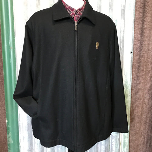 1990's Vintage Black Wool Blend Zippered Jacket Sz XL - OOAK - Phoenix Menswear