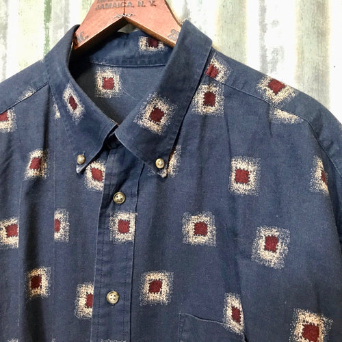 1990's Vintage Blue Red L/S Shirt Abstract Design Sz XL - OOAK - Phoenix Menswear