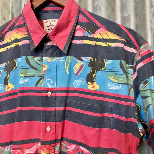 1990's Vintage Blue Red S/S Shirt Abstract Design Sz M - OOAK - Phoenix Menswear