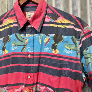 1990's Vintage Blue Red S/S Shirt Abstract Design Sz M - OOAK - Phoenix Menswear