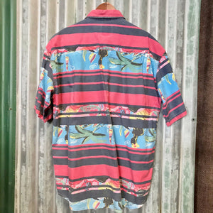 1990's Vintage Blue Red S/S Shirt Abstract Design Sz M - OOAK - Phoenix Menswear