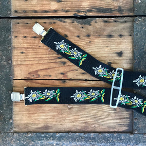 1990's Vintage Braces Suspenders - Black with Daisy Print - OOAK - Phoenix Menswear