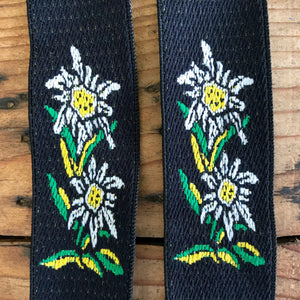 1990's Vintage Braces Suspenders - Black with Daisy Print - OOAK - Phoenix Menswear
