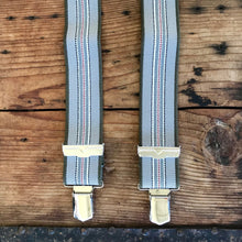 Load image into Gallery viewer, 1990&#39;s Vintage Braces Suspenders - Grey Green Stripes - OOAK - Phoenix Menswear