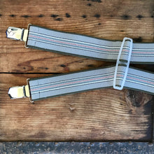 Load image into Gallery viewer, 1990&#39;s Vintage Braces Suspenders - Grey Green Stripes - OOAK - Phoenix Menswear