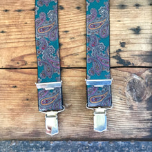 Load image into Gallery viewer, 1990&#39;s Vintage Braces Suspenders - Purple &amp; Green Paisley- OOAK - Phoenix Menswear