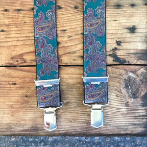 1990's Vintage Braces Suspenders - Purple & Green Paisley- OOAK - Phoenix Menswear
