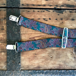 1990's Vintage Braces Suspenders - Purple & Green Paisley- OOAK - Phoenix Menswear