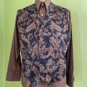 1990's Vintage Brocade Paisley Vest with Lapel Brown Gold Black Made in the USA Sz L - OOAK - Phoenix Menswear