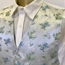 Load image into Gallery viewer, 1990&#39;s Vintage Brocade Vest Pale Blue Green White Floral Grasshopper Sz M - New - OOAK - Phoenix Menswear