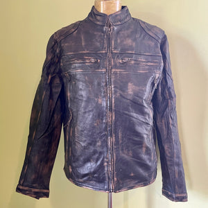 1990's Vintage Brown Distressed Leather Biker Jacket Sz M - OOAK - Phoenix Menswear