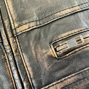 1990's Vintage Brown Distressed Leather Biker Jacket Sz M - OOAK - Phoenix Menswear