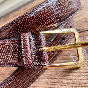 1990's Vintage Brown Lizard Leather Belt Sz M - OOAK - Phoenix Menswear