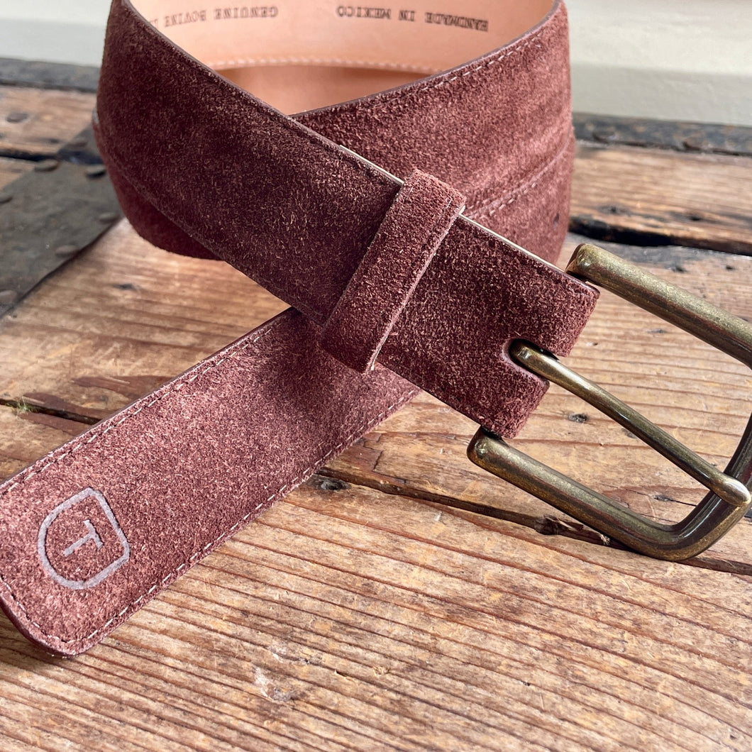 1990's Vintage Brown Suede Belt Removable Brass Buckle Sz M - OOAK - Phoenix Menswear