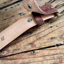 Load image into Gallery viewer, 1990&#39;s Vintage Brown Suede Belt Removable Brass Buckle Sz M - OOAK - Phoenix Menswear
