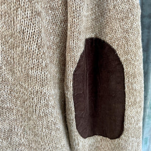1990's Vintage Chaps Cotton Jumper Pullover Buttons Oatmeal Brown Elbow Patches Sz 3XL - OOAK - Phoenix Menswear
