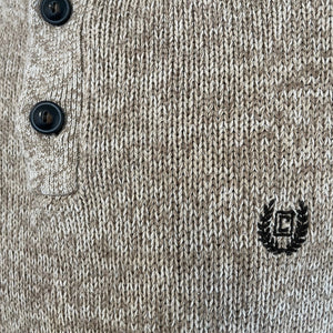 1990's Vintage Chaps Cotton Jumper Pullover Buttons Oatmeal Brown Elbow Patches Sz 3XL - OOAK - Phoenix Menswear