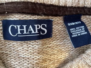 1990's Vintage Chaps Cotton Jumper Pullover Buttons Oatmeal Brown Elbow Patches Sz 3XL - OOAK - Phoenix Menswear