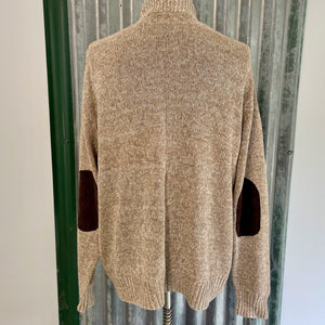 1990's Vintage Chaps Cotton Jumper Pullover Buttons Oatmeal Brown Elbow Patches Sz 3XL - OOAK - Phoenix Menswear