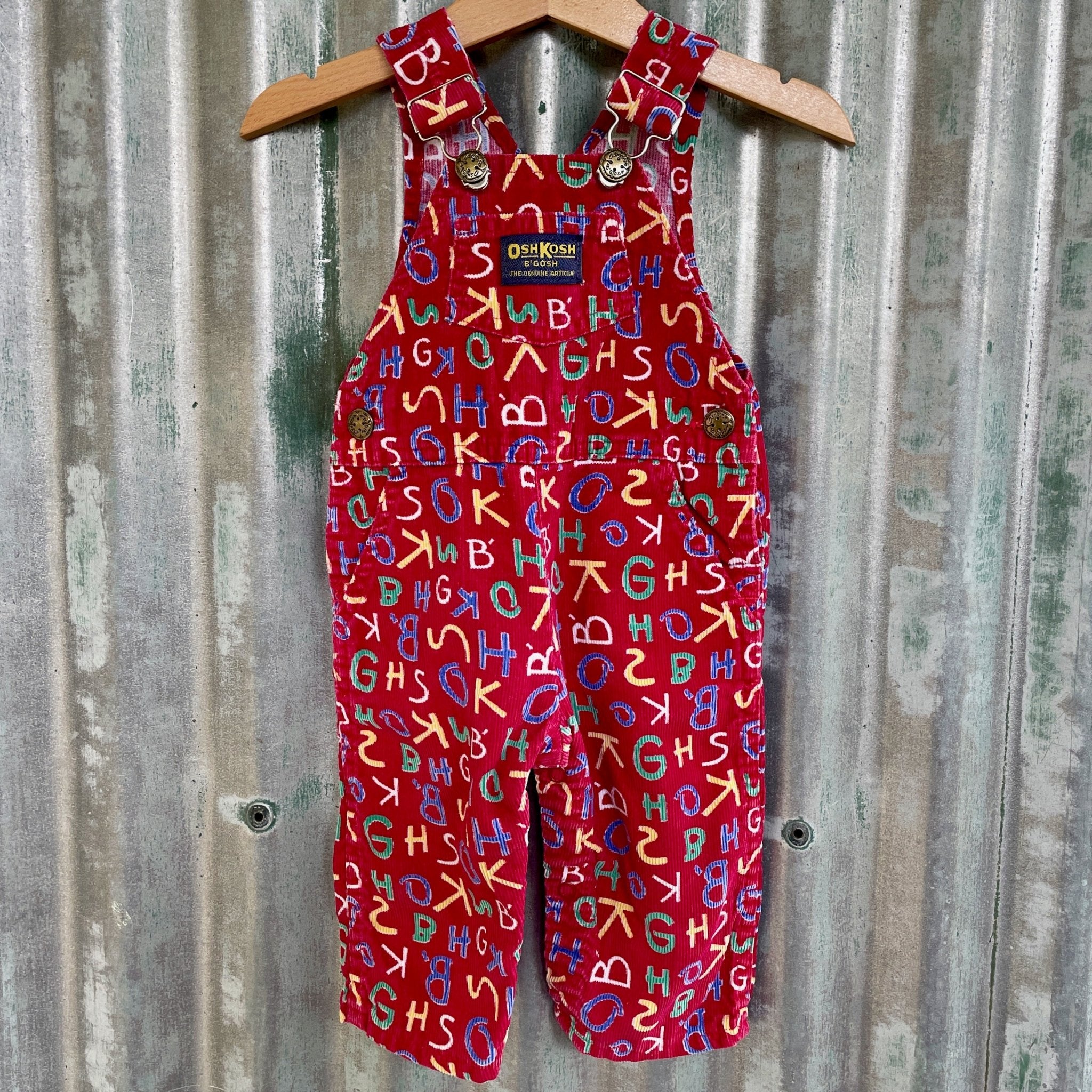 1990's Vintage Children's Oshkosh Red Corduroy Overalls Alphabet