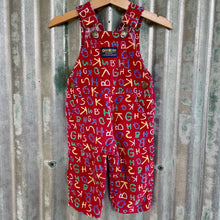 Load image into Gallery viewer, 1990&#39;s Vintage Children&#39;s Oshkosh Red Corduroy Overalls Alphabet Print Sz 6-9 Months - OOAK - Phoenix Menswear