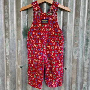1990's Vintage Children's Oshkosh Red Corduroy Overalls Alphabet Print Sz 6-9 Months - OOAK - Phoenix Menswear