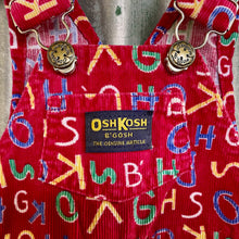 Load image into Gallery viewer, 1990&#39;s Vintage Children&#39;s Oshkosh Red Corduroy Overalls Alphabet Print Sz 6-9 Months - OOAK - Phoenix Menswear