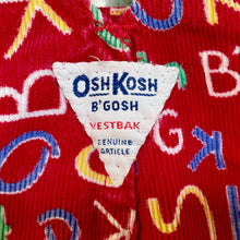 Load image into Gallery viewer, 1990&#39;s Vintage Children&#39;s Oshkosh Red Corduroy Overalls Alphabet Print Sz 6-9 Months - OOAK - Phoenix Menswear