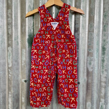 Load image into Gallery viewer, 1990&#39;s Vintage Children&#39;s Oshkosh Red Corduroy Overalls Alphabet Print Sz 6-9 Months - OOAK - Phoenix Menswear