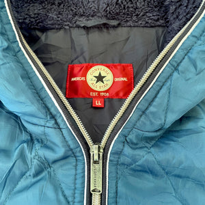 1990's Vintage Converse Bomber Jacket Blue Quilted Hood Sz L - OOAK - Phoenix Menswear