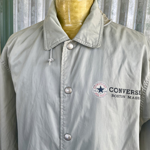 1990's Vintage Converse Chuck Taylor Boston Mass Bomber Jacket Grey Hood Sz L - OOAK - Phoenix Menswear