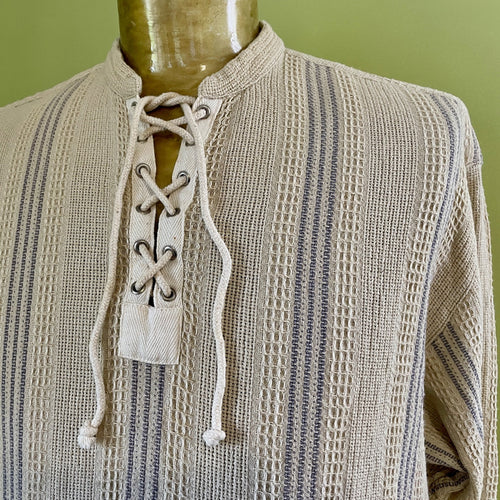 1990's Vintage Cream Boho Pullover V Neck L/S Shirt Cotton Sz S - OOAK - Phoenix Menswear