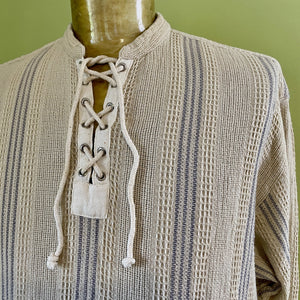 1990's Vintage Cream Boho Pullover V Neck L/S Shirt Cotton Sz S - OOAK - Phoenix Menswear