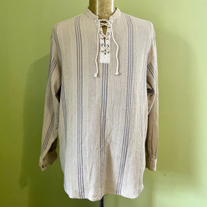 1990's Vintage Cream Boho Pullover V Neck L/S Shirt Cotton Sz S - OOAK - Phoenix Menswear