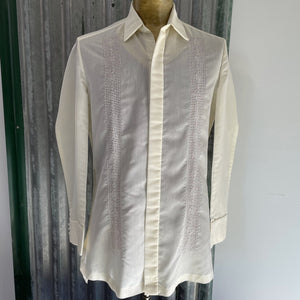 1990's Vintage Cream Embroidered Formal L/S Shirt Sz L - OOAK - Phoenix Menswear