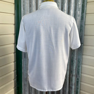 1990's Vintage Daniel Hechter White Embroidered Brown S/S Soft Linen Blend Shirt Sz M - OOAK - Phoenix Menswear