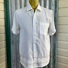 Load image into Gallery viewer, 1990&#39;s Vintage Daniel Hechter White Embroidered Brown S/S Soft Linen Blend Shirt Sz M - OOAK - Phoenix Menswear