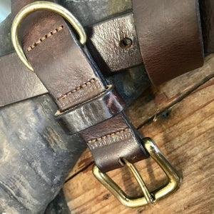 1990's Vintage Dark Brown Leather Belt Brass Buckle Sz S - OOAK - Phoenix Menswear