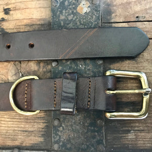 1990's Vintage Dark Brown Leather Belt Brass Buckle Sz S - OOAK - Phoenix Menswear