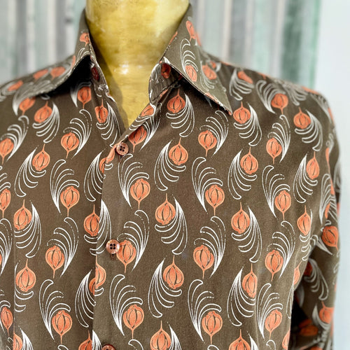 1990's Vintage Esprit Brown Orange Funky Shirt L/S Sz S - OOAK - Phoenix Menswear