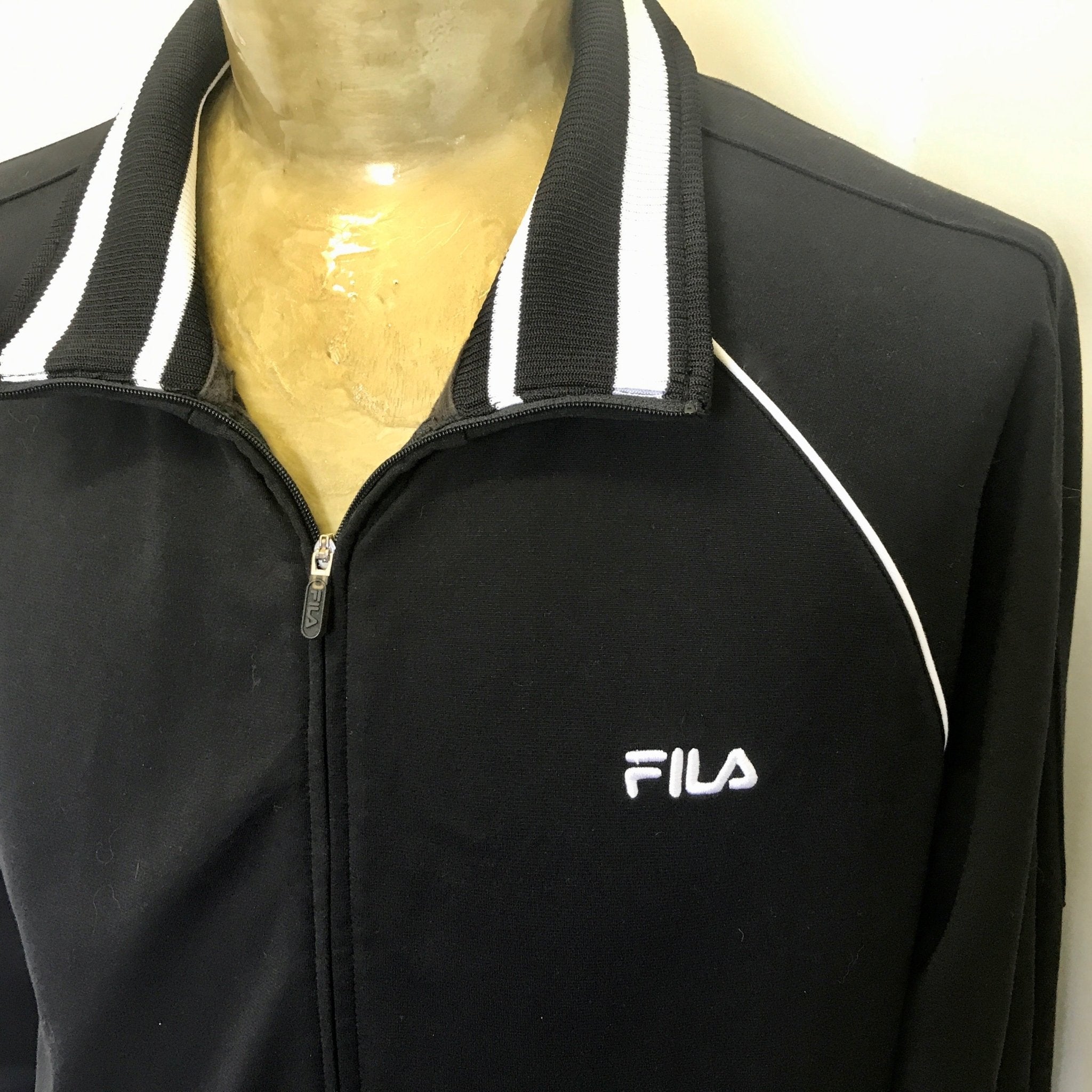 1990 s Vintage Fila Track Top Light Jacket Black White Sz L OOAK Phoenix Menswear
