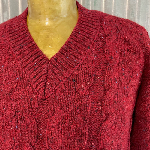 1990's Vintage Gap Wool Jumper Burgundy Cable Knit Sz XL - OOAK - Phoenix Menswear