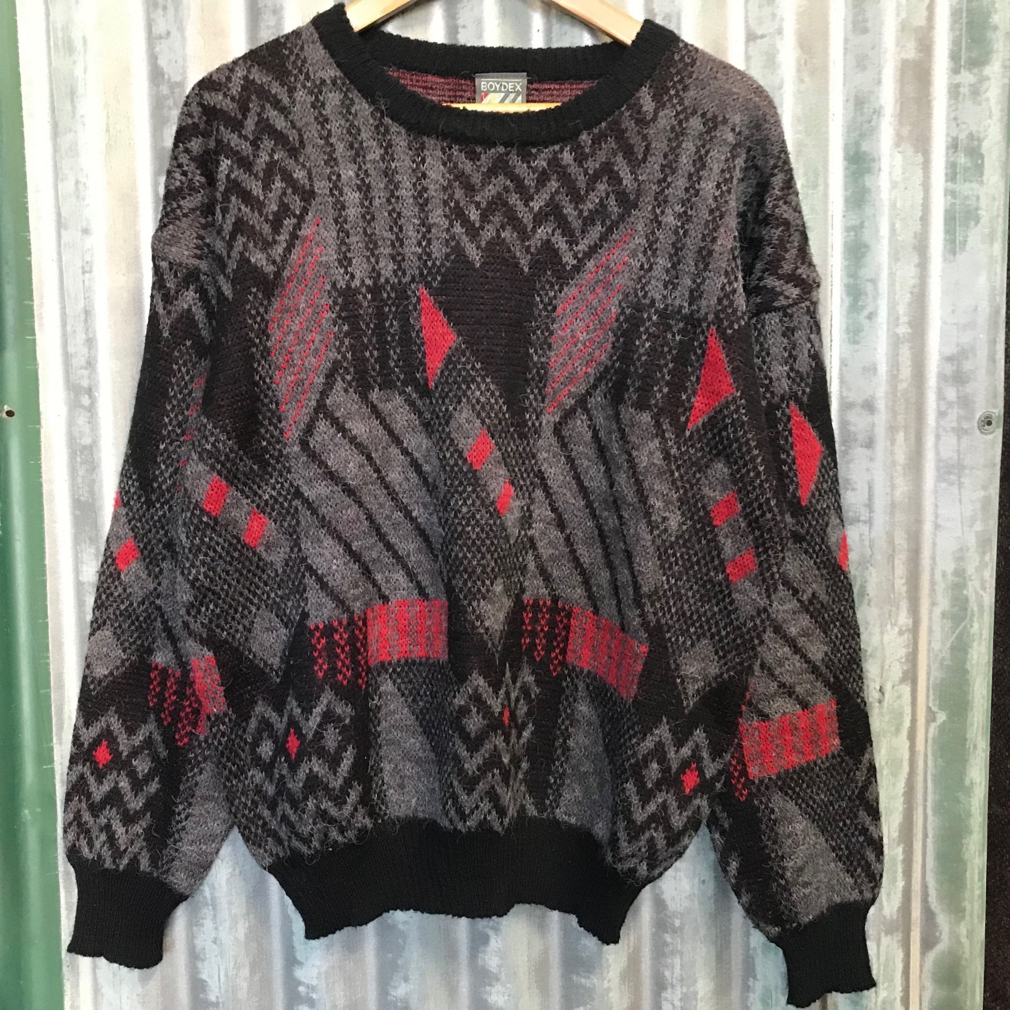 Grey and red jumper best sale
